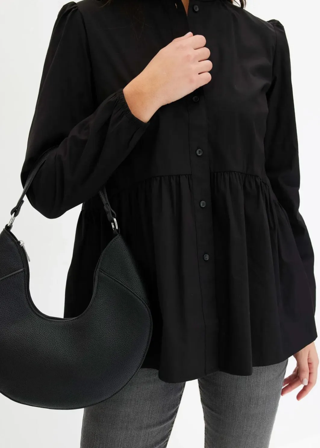 Damen bonprix Blusen & Tuniken|Bekleidung·Jacken & Mäntel|Longbluse aus Baumwoll-Mix