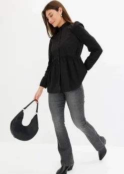 Damen bonprix Blusen & Tuniken|Bekleidung·Jacken & Mäntel|Longbluse aus Baumwoll-Mix