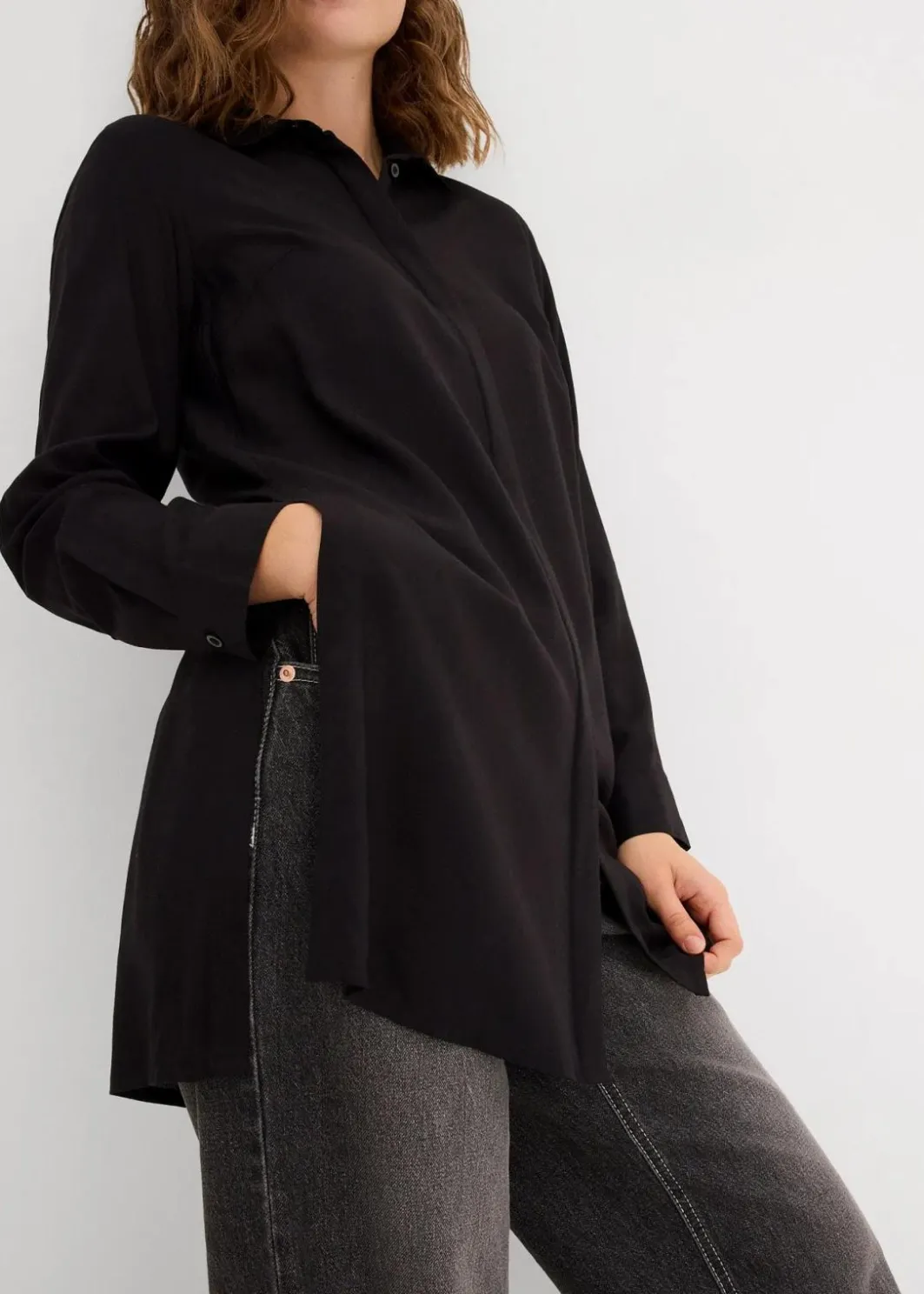 Discount Longbluse mit Schlitz aus fließender Viskose Damen Bekleidung·Jacken & Mäntel|Nachhaltigere Materialien