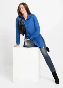 Damen bonprix Blusen & Tuniken|Nachhaltigere Materialien|Longbluse mit Schlitz aus fließender Viskose