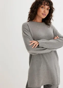New Long-Feinstrickpullover mit Seitenschlitzen aus Viskose-Mix Damen Bekleidung·Umstandsmode|Strickmode