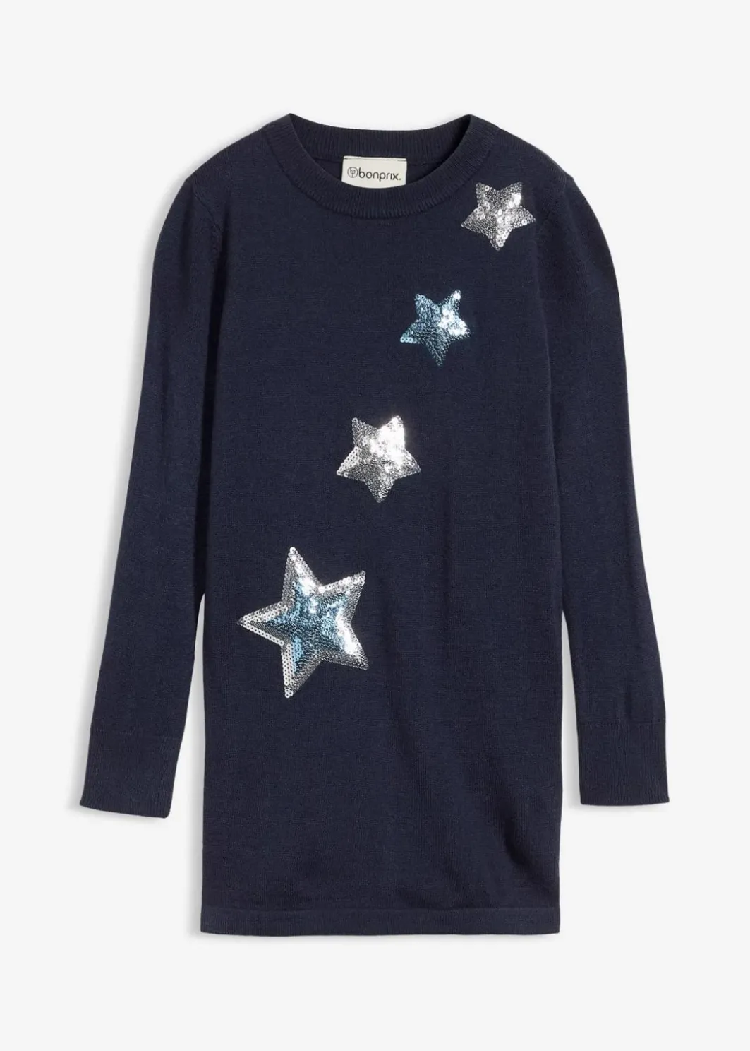 Kinder bonprix Mädchen 2-8 Jahre·Sweat & Strick|Long-Feinstrickpullover mit Pailletten