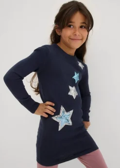 Kinder bonprix Mädchen 2-8 Jahre·Sweat & Strick|Long-Feinstrickpullover mit Pailletten
