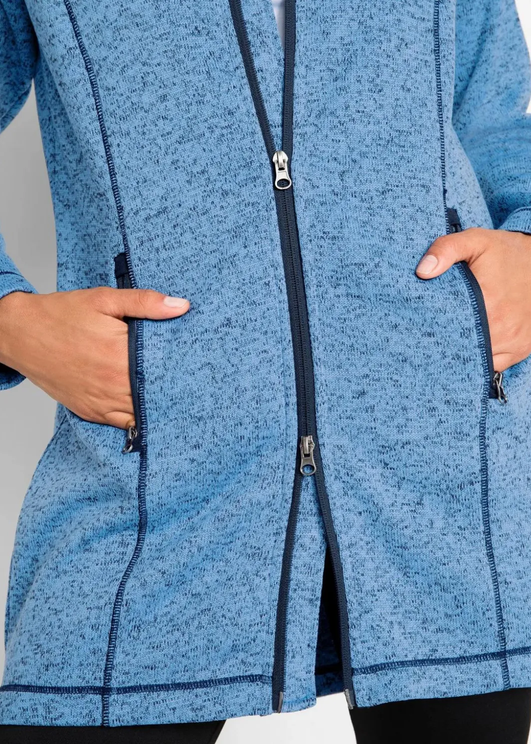 Damen bonprix Jacken & Mäntel|Sweat|Long-Fleecejacke mit Kapuze