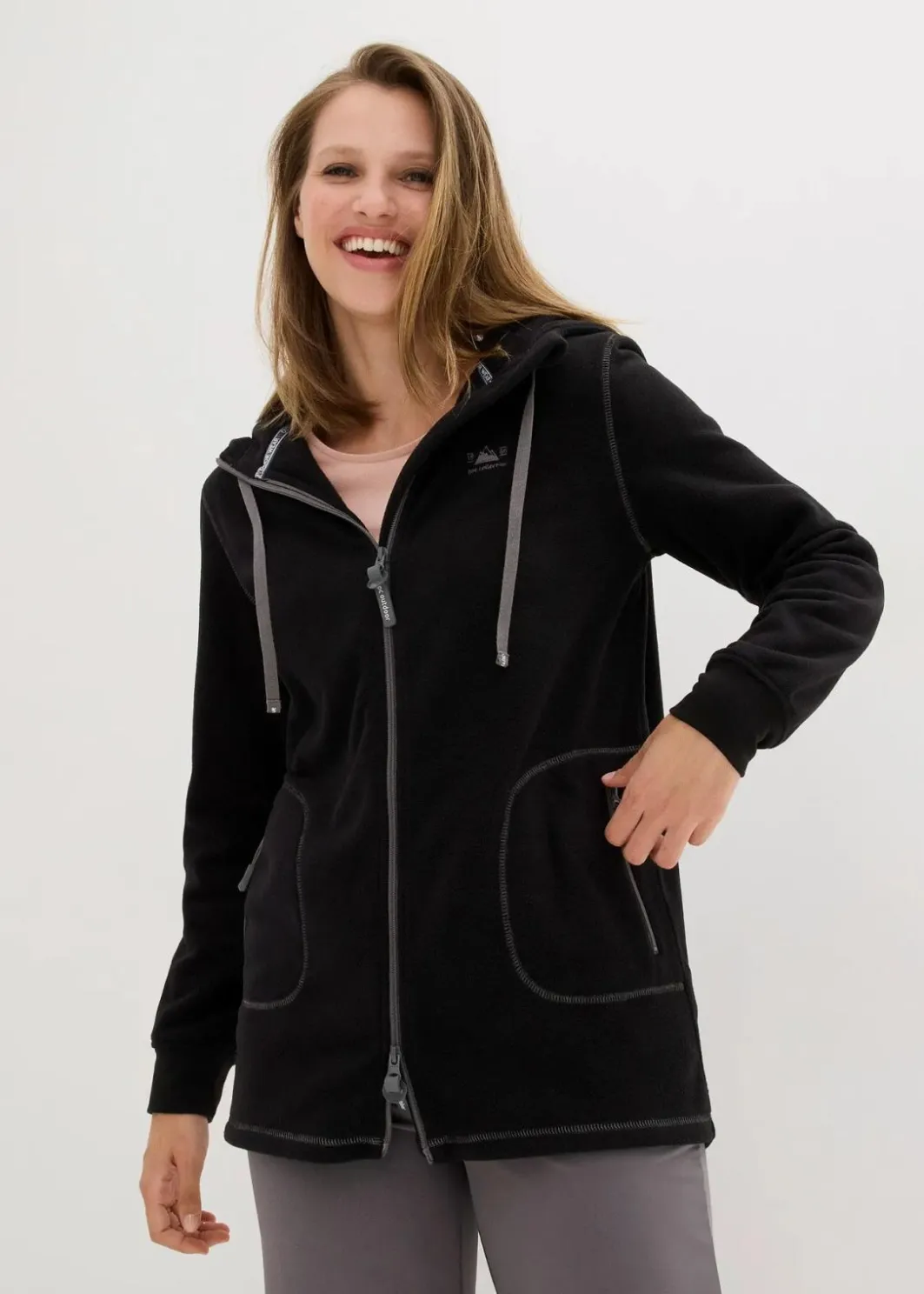 Outlet Long-Fleecejacke mit Reißverschluss-Taschen Damen Jacken & Mäntel|Sweat
