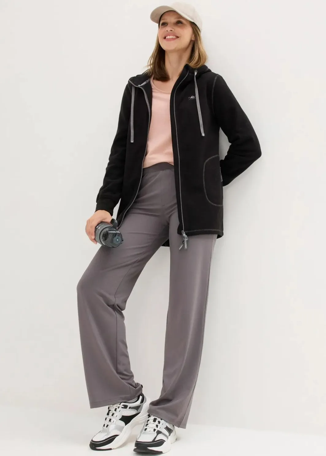 Outlet Long-Fleecejacke mit Reißverschluss-Taschen Damen Jacken & Mäntel|Sweat