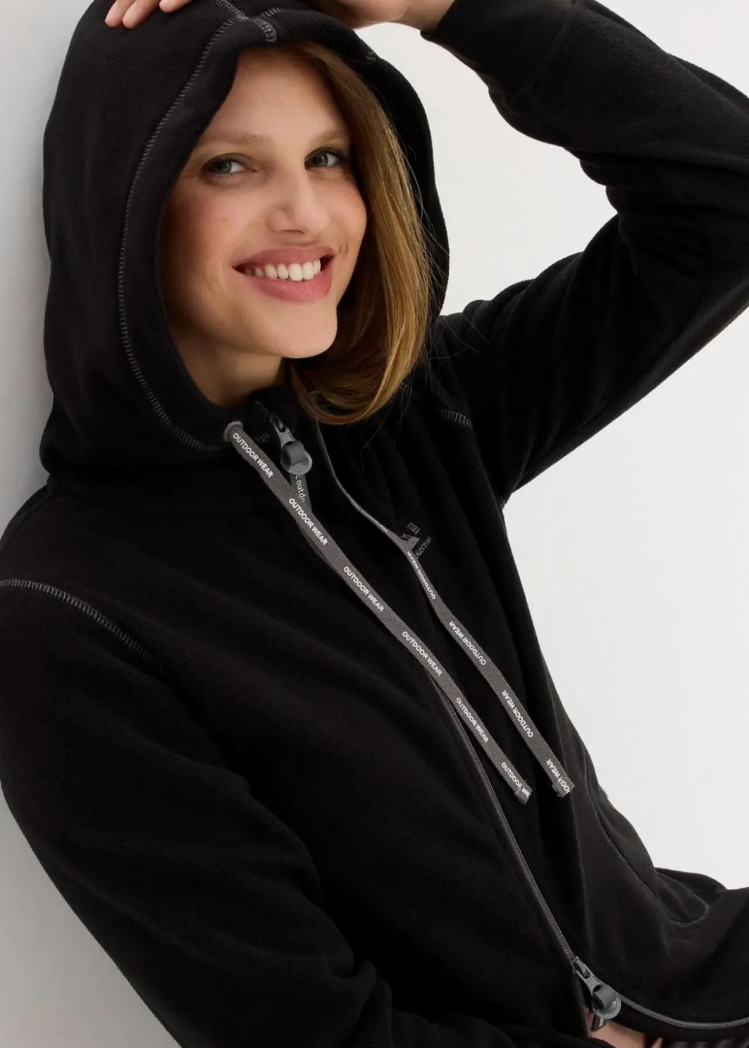 Outlet Long-Fleecejacke mit Reißverschluss-Taschen Damen Jacken & Mäntel|Sweat