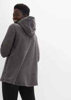 Damen bonprix Jacken & Mäntel|Sweat|Long-Fleecejacke mit Reißverschluss-Taschen