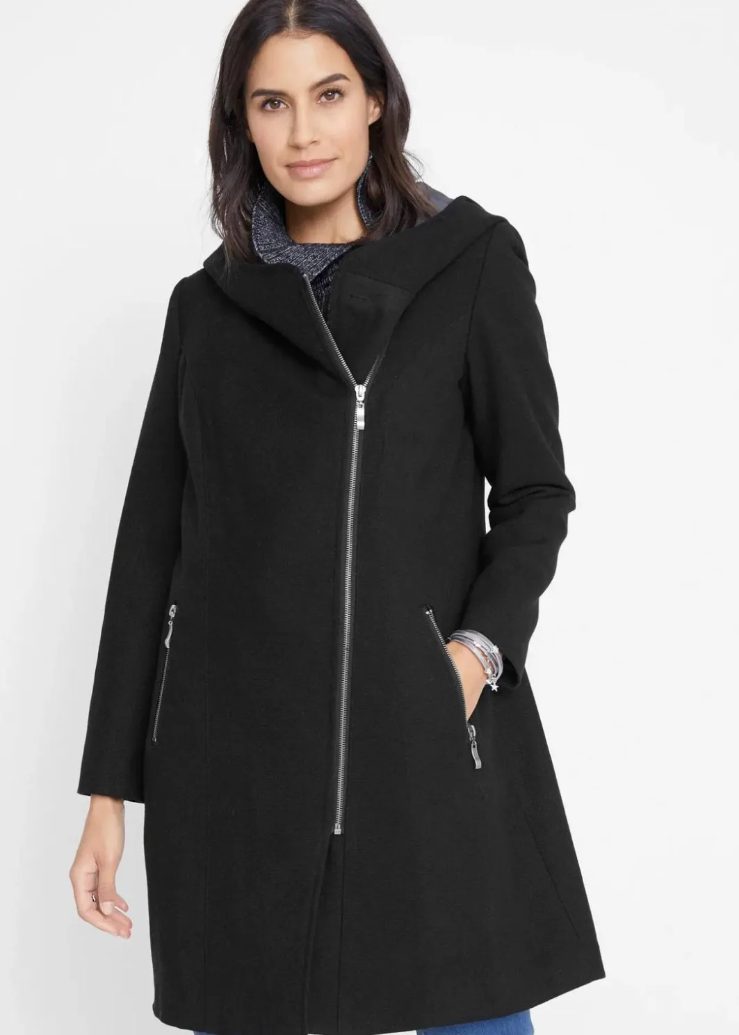 Hot Longjacke mit schrägem Reißverschluss Damen Bekleidung·Hosen|Jacken & Mäntel
