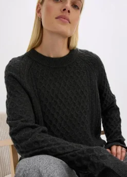Damen bonprix Pullover & Strickjacken|Strickmode|Longpullover aus fließendem Viskose-Mix