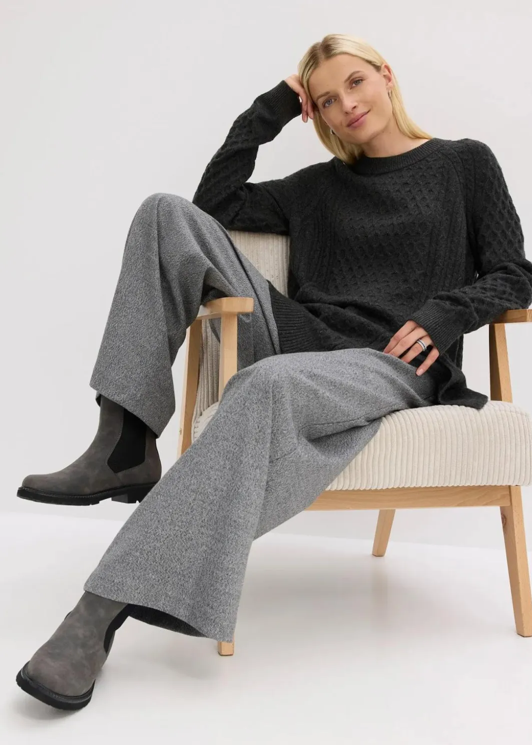 Damen bonprix Pullover & Strickjacken|Strickmode|Longpullover aus fließendem Viskose-Mix
