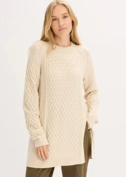 Damen bonprix Strickmode|Pullover & Strickjacken|Longpullover aus fließendem Viskose-Mix