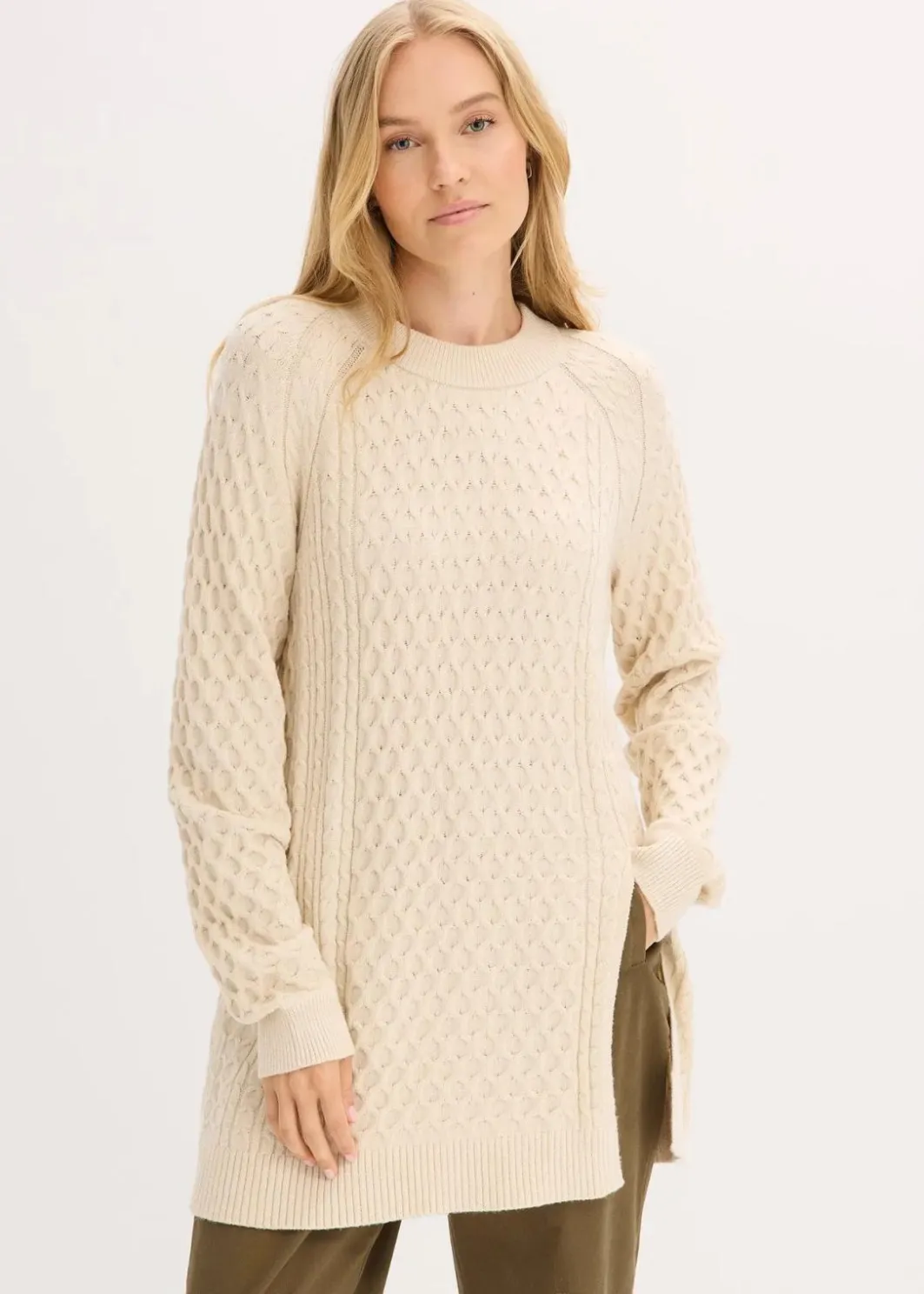 Damen bonprix Strickmode|Pullover & Strickjacken|Longpullover aus fließendem Viskose-Mix