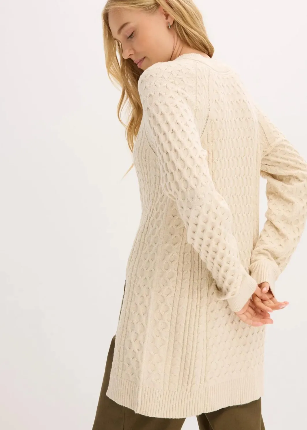Damen bonprix Strickmode|Pullover & Strickjacken|Longpullover aus fließendem Viskose-Mix