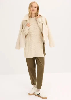 Damen bonprix Strickmode|Pullover & Strickjacken|Longpullover aus fließendem Viskose-Mix