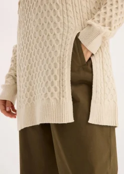 Damen bonprix Strickmode|Pullover & Strickjacken|Longpullover aus fließendem Viskose-Mix