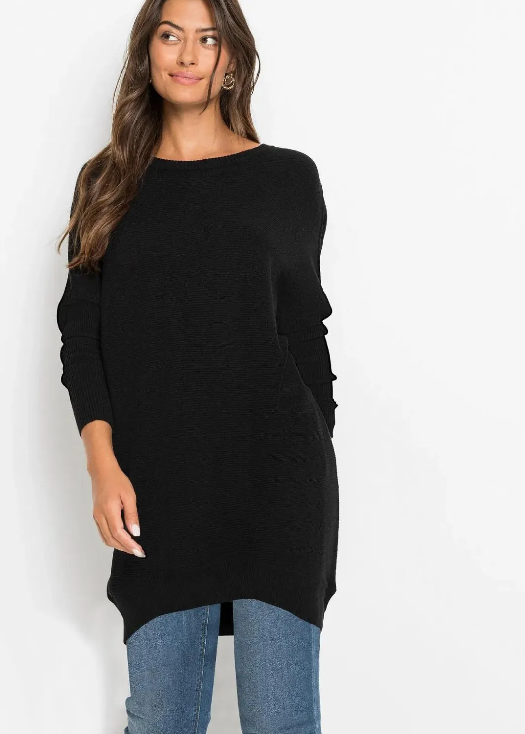 Damen bonprix Strickmode|Pullover & Strickjacken|Long-Pullover aus Viskose-Mix