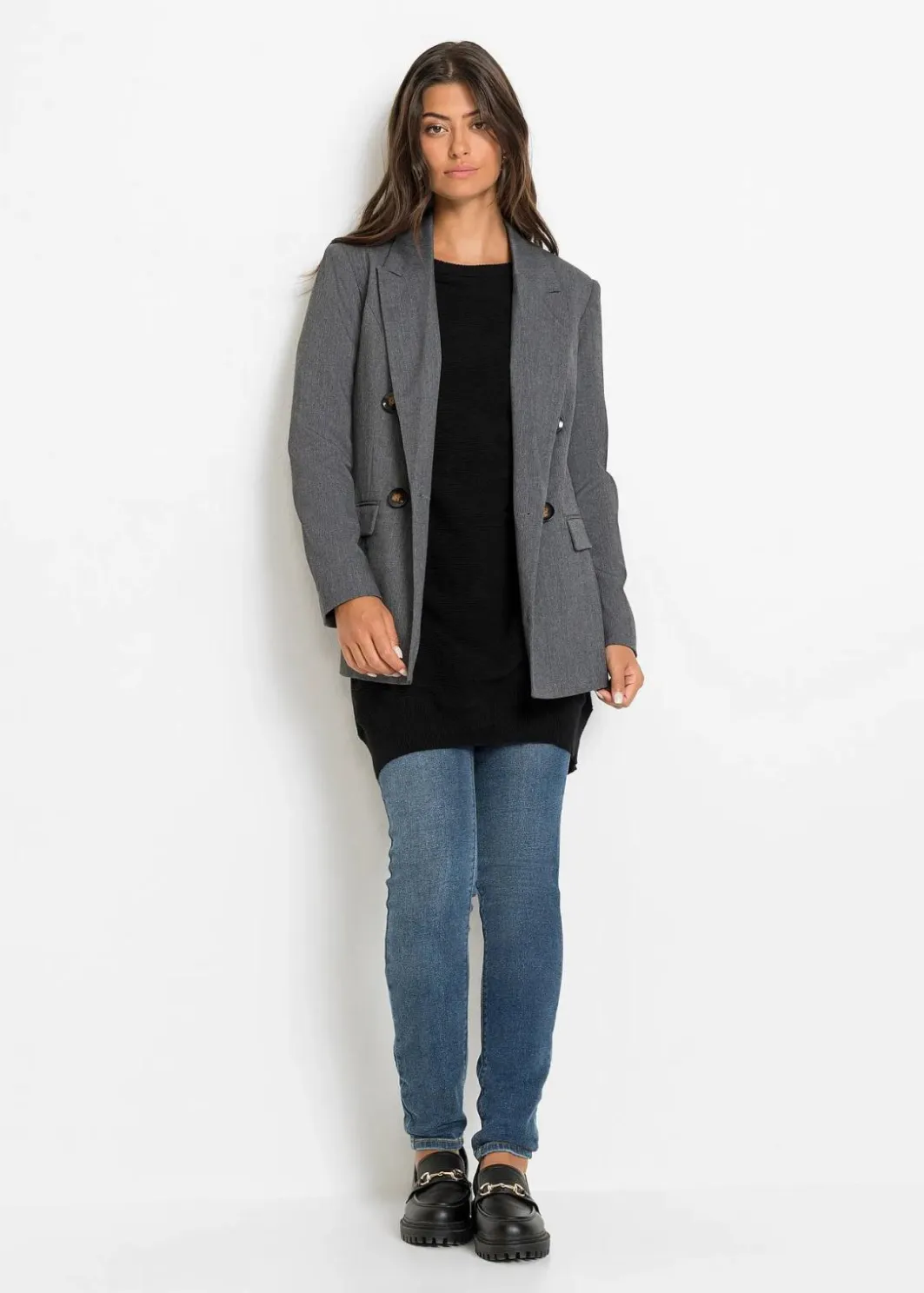 Damen bonprix Strickmode|Pullover & Strickjacken|Long-Pullover aus Viskose-Mix