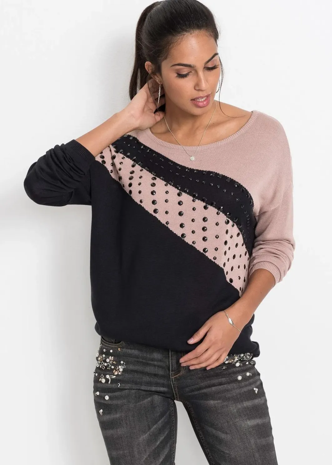 Damen bonprix Bekleidung·Umstandsmode|Bekleidung·Jeans|Longpullover mit Applikation