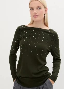 Damen bonprix Bekleidung·Umstandsmode|Pullover & Strickjacken|Long-Pullover mit Glitzersteinen