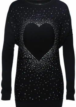 Damen bonprix Bekleidung·Umstandsmode|Bekleidung·Jeans|Longpullover mit Herz-Dekostein-Applikation