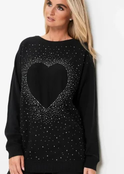 Damen bonprix Bekleidung·Umstandsmode|Bekleidung·Jeans|Longpullover mit Herz-Dekostein-Applikation