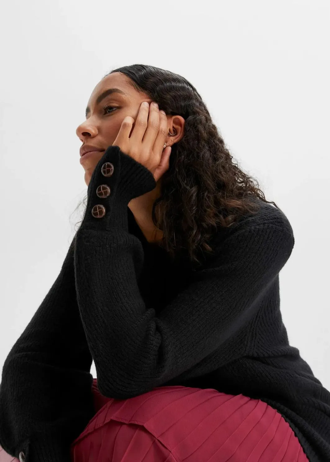 Damen bonprix Bekleidung·Umstandsmode|Strickmode|Longpullover mit Knöpfen