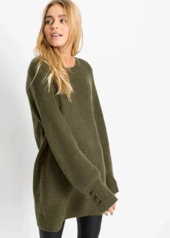 Damen bonprix Pullover & Strickjacken|Bekleidung·Jeans|Longpullover mit Knöpfen