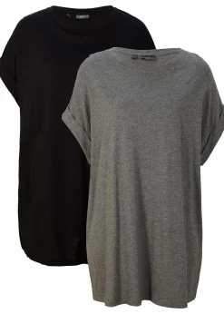 Damen bonprix Shirts & Tops|Basics|Longshirt aus reiner Bio-Baumwolle (2er Pack)