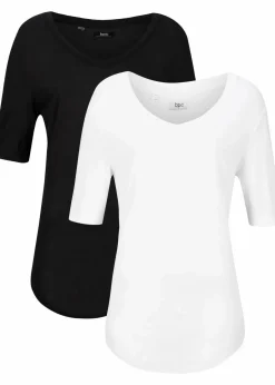Damen bonprix Nachhaltigere Materialien|Shirts & Tops|Longshirt aus softer Viskose, 2er-Pack