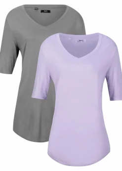 Hot Longshirt aus softer Viskose, 2er-Pack Damen Nachhaltigere Materialien|Shirts & Tops