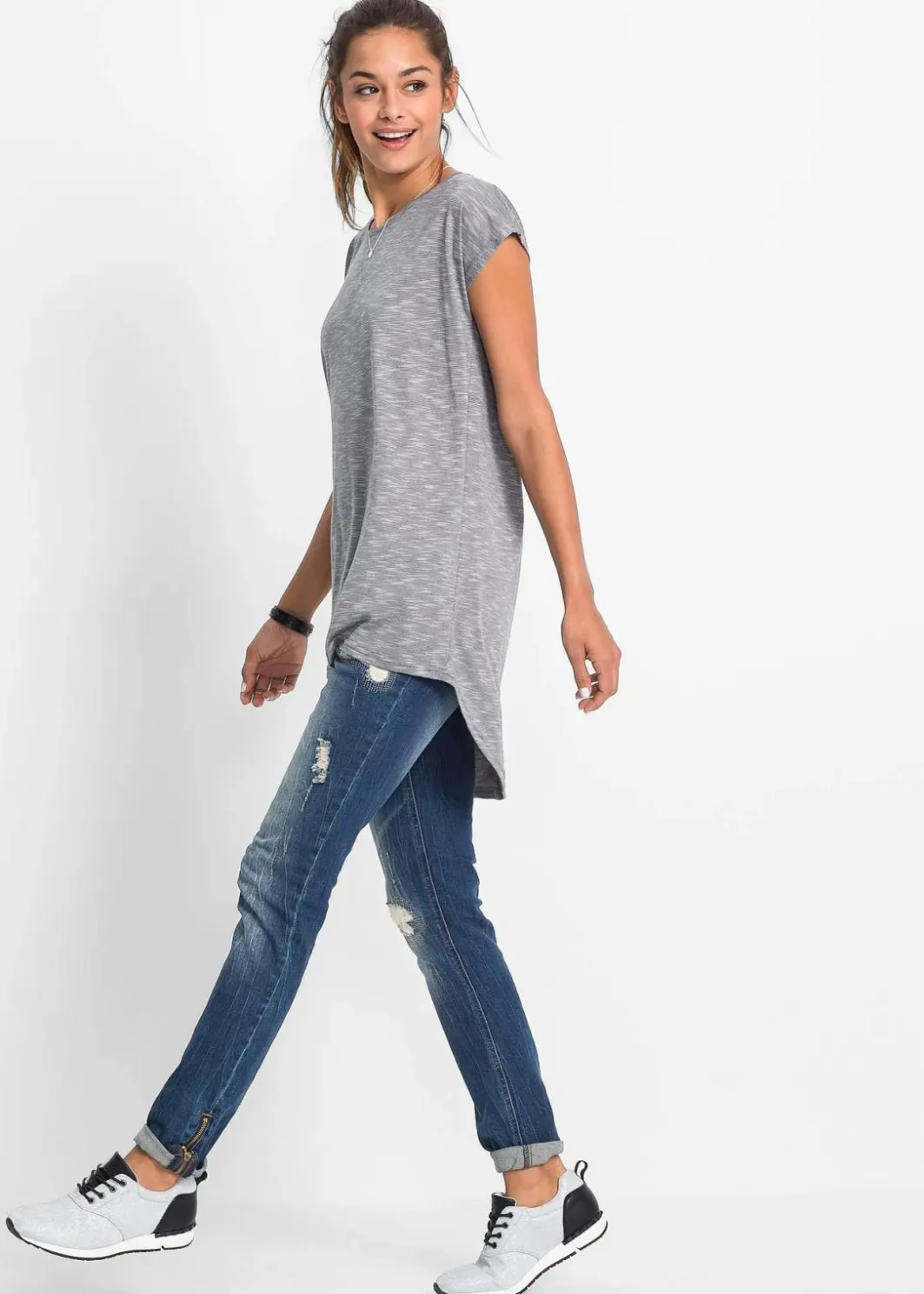 Damen bonprix Shirts & Tops|Longshirt aus Viskose-Mischung