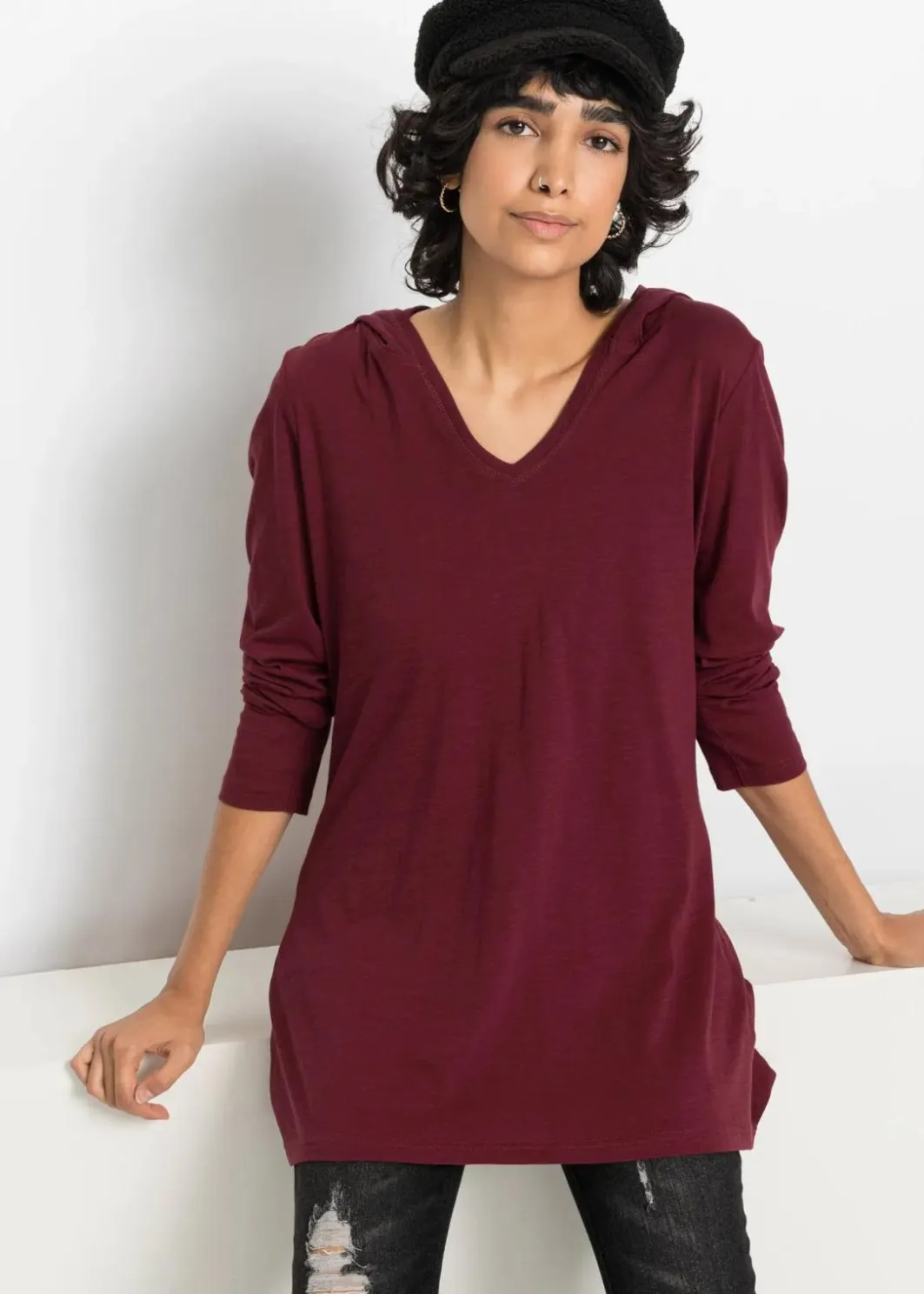 Damen bonprix Shirts & Tops|Longshirt mit Kapuze