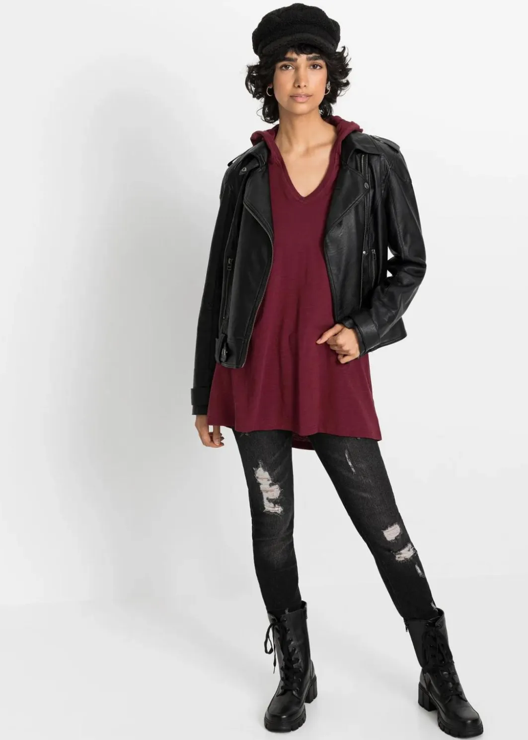 Damen bonprix Shirts & Tops|Longshirt mit Kapuze