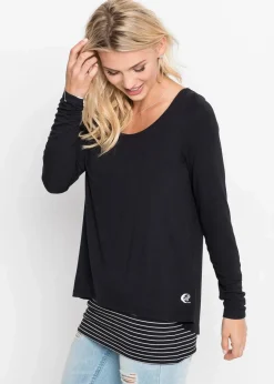 Damen bonprix Nachhaltigere Materialien|Shirts & Tops|Longshirt mit Langarm doppellagig
