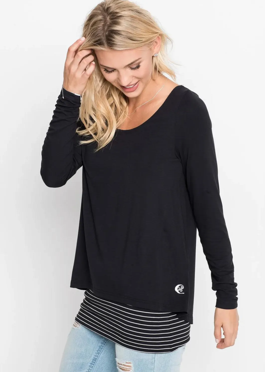 Damen bonprix Nachhaltigere Materialien|Shirts & Tops|Longshirt mit Langarm doppellagig