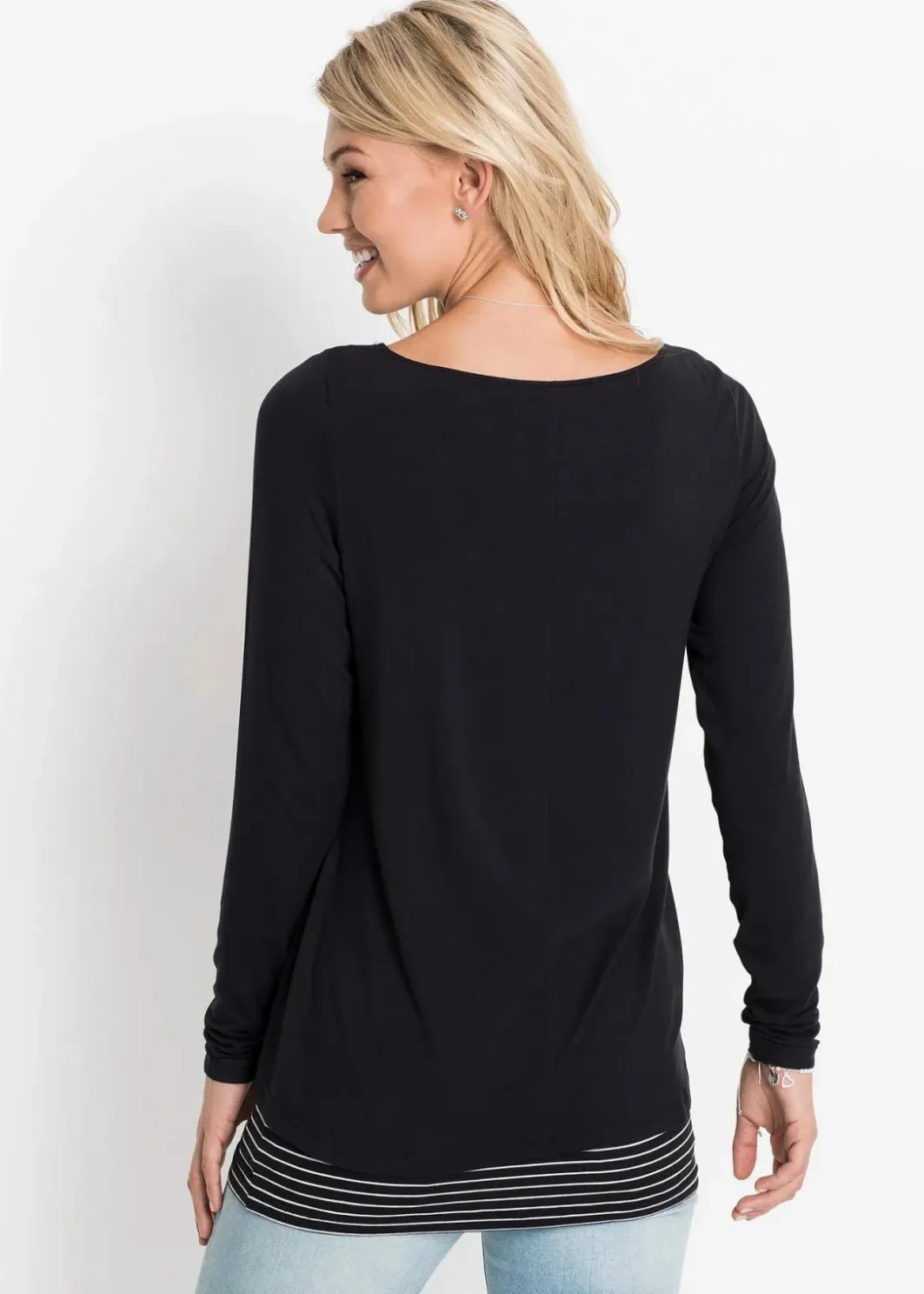 Damen bonprix Nachhaltigere Materialien|Shirts & Tops|Longshirt mit Langarm doppellagig
