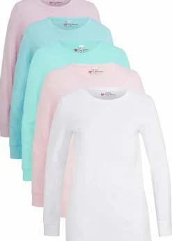 Damen bonprix Shirts & Tops|Basics|Longshirt mit Rundhalsausschnitt, Langarm (5er Pack)