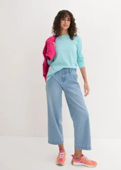 Damen bonprix Shirts & Tops|Basics|Longshirt mit Rundhalsausschnitt, Langarm (5er Pack)