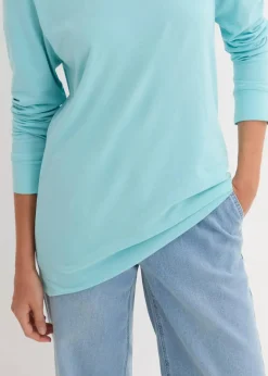 Damen bonprix Shirts & Tops|Basics|Longshirt mit Rundhalsausschnitt, Langarm (5er Pack)