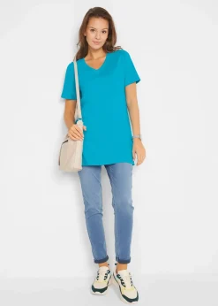 Discount Longshirt mit V-Ausschnitt (2er Pack) Damen Basics|Bekleidung·Röcke