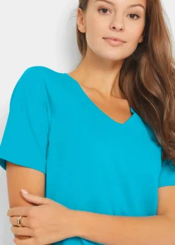 Discount Longshirt mit V-Ausschnitt (2er Pack) Damen Basics|Bekleidung·Röcke