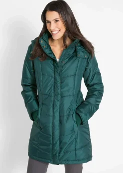 Damen bonprix Jacken & Mäntel|Bekleidung·Hosen|Long-Steppjacke, wattiert mit Kragen und Kapuze