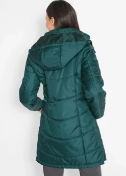 Damen bonprix Jacken & Mäntel|Bekleidung·Hosen|Long-Steppjacke, wattiert mit Kragen und Kapuze