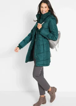 Damen bonprix Jacken & Mäntel|Bekleidung·Hosen|Long-Steppjacke, wattiert mit Kragen und Kapuze