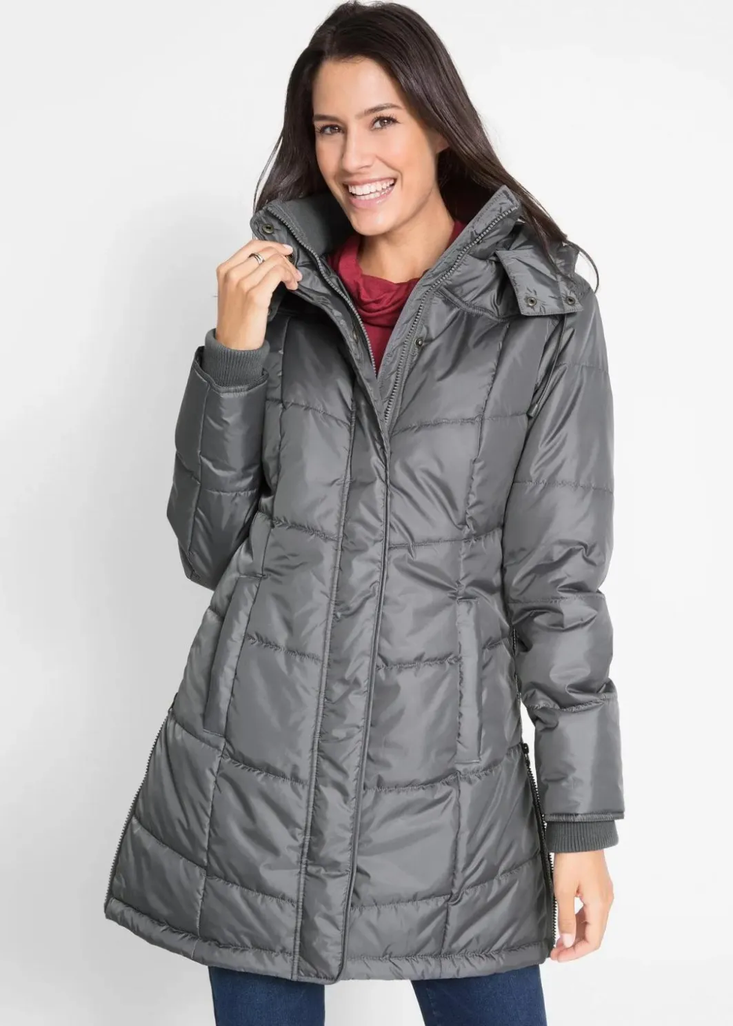 Outlet Long-Steppjacke, wattiert mit Kragen und Kapuze Damen Jacken & Mäntel|Bekleidung·Hosen