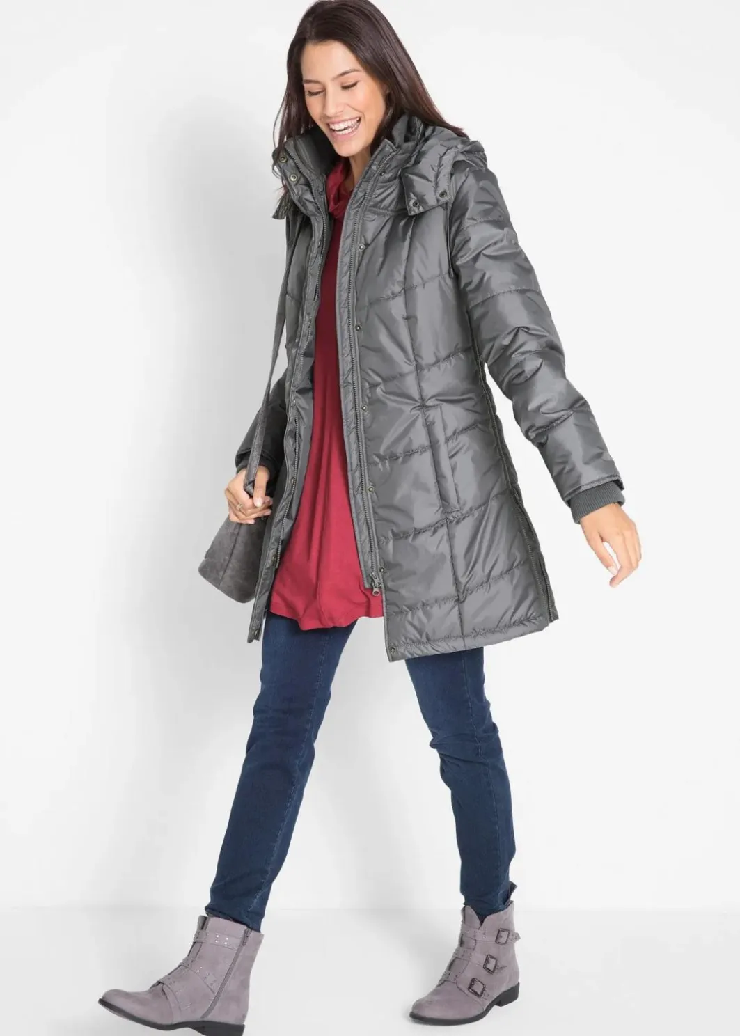 Outlet Long-Steppjacke, wattiert mit Kragen und Kapuze Damen Jacken & Mäntel|Bekleidung·Hosen
