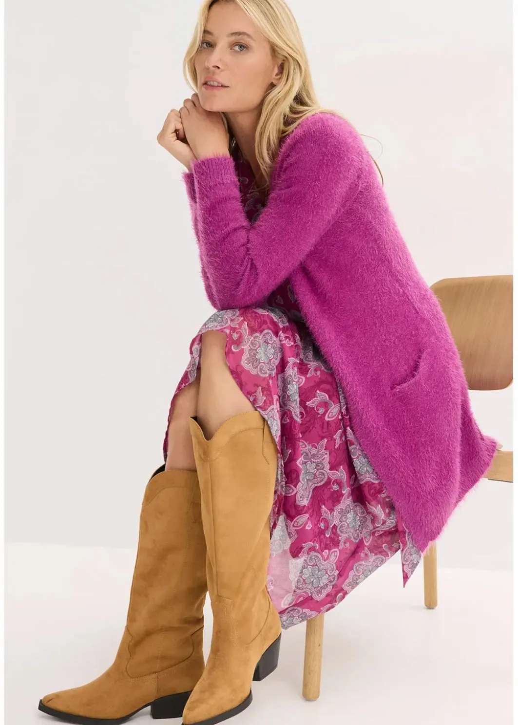 Damen bonprix Bekleidung·Umstandsmode|Strickmode|Longstrickjacke in Flauschoptik