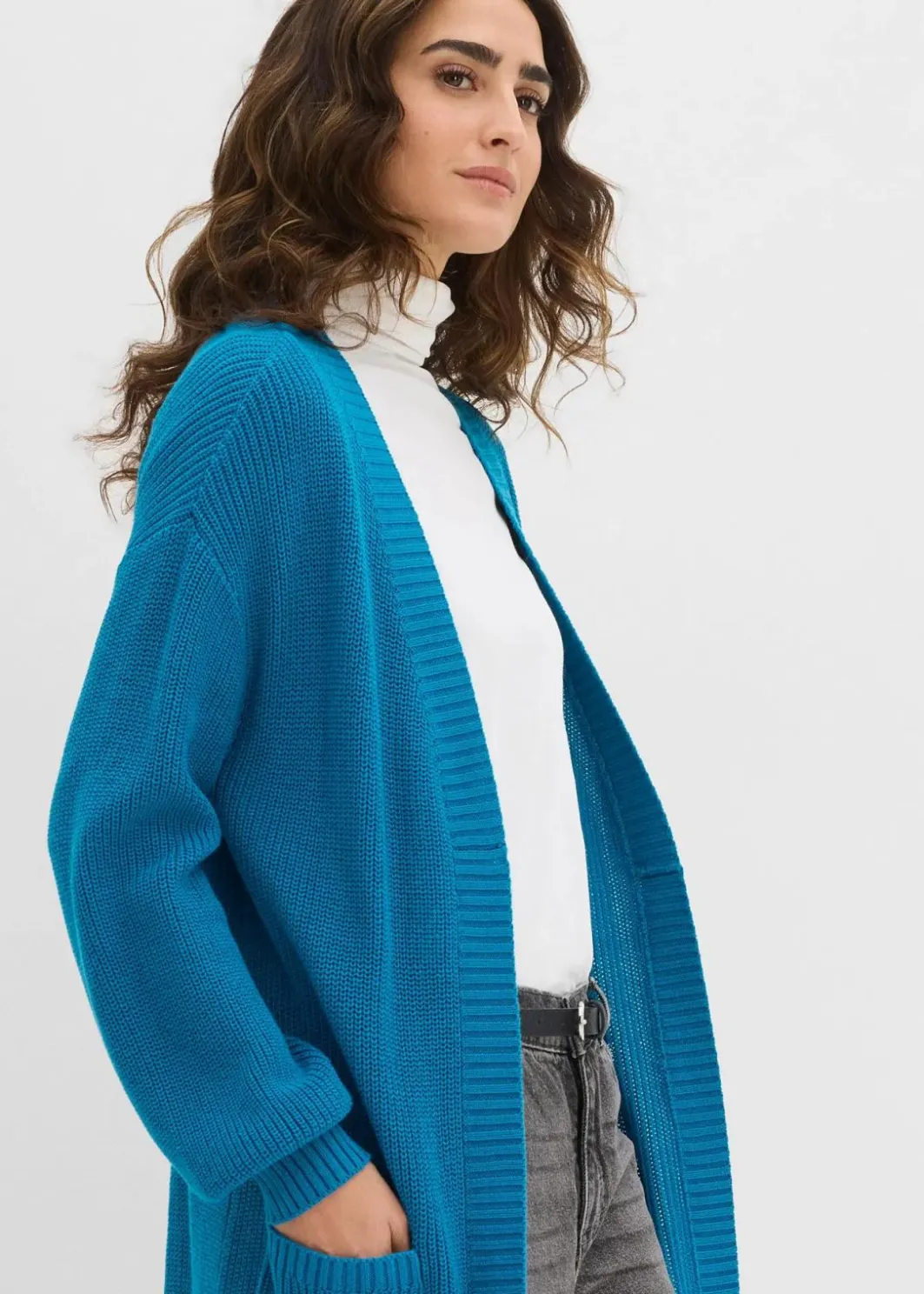 Damen bonprix Bekleidung·Umstandsmode|Strickmode|Longstrickjacke mit überschnittener Schulter