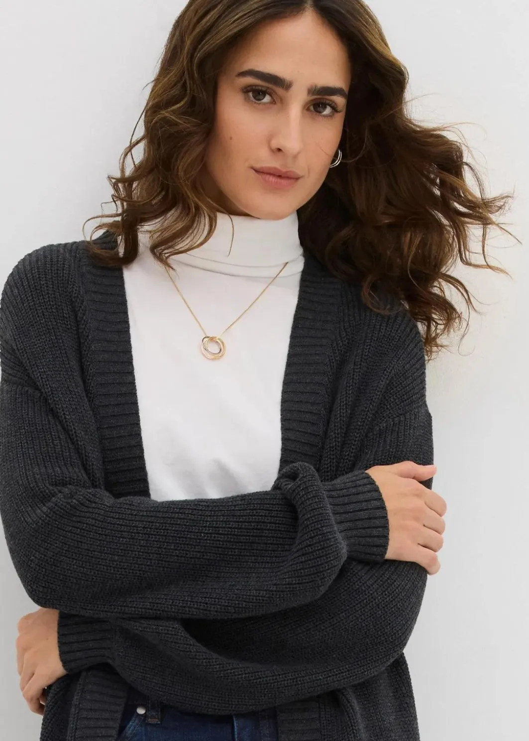 Damen bonprix Bekleidung·Umstandsmode|Strickmode|Longstrickjacke mit überschnittener Schulter